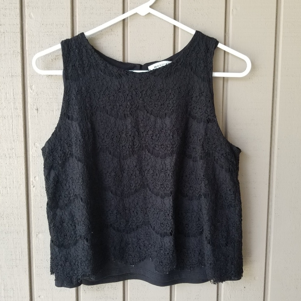 Monteau black lace crop blouse